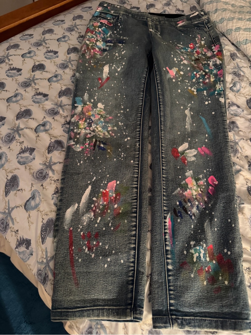 Via Ritina Women's Dark Wash Jeans with Multicolor Paint-Splash Detail 6